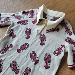 The Reeds Size Lobster Print Size XXS Small Women's Short Sleeve‎ Polo Shirt